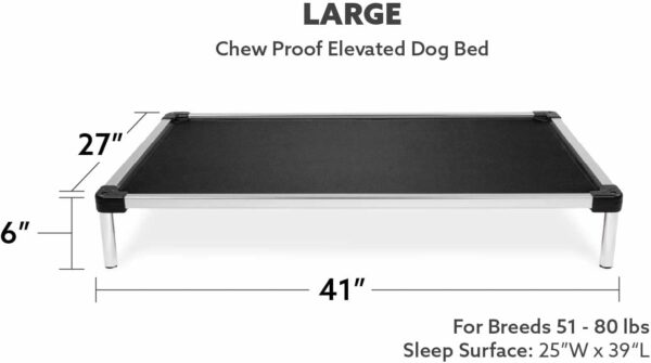 K9 Ballistics Chew Proof Elevated Dog Bed - Made for Aggressive Chewers, Indestructible Cot, Heavy Duty, 120-Day Warranty, Washable, Pre-Assembled, Fits Crates Large 41"x27" Obsidian Black - Image 2
